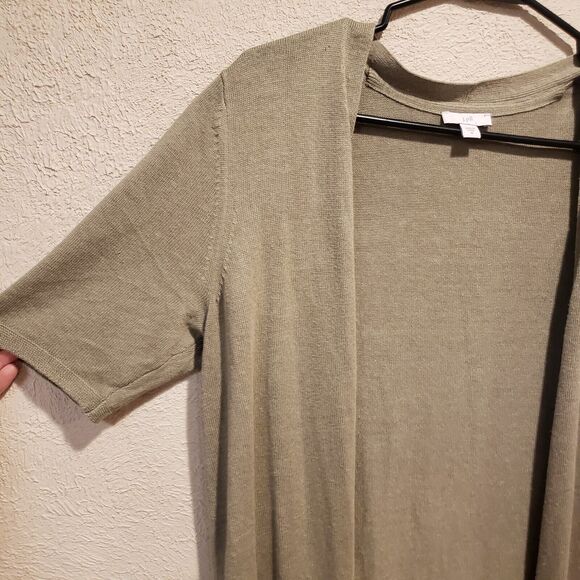 J. Jill Linen blend elbow sleeve sage green long cardigan size Medium - Picture 5 of 12